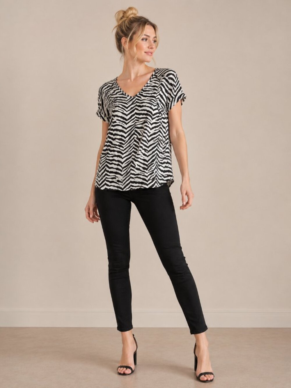 TAHARI Zebra Printed Linen Flowy Shirttail Top Black White 2X #A4314